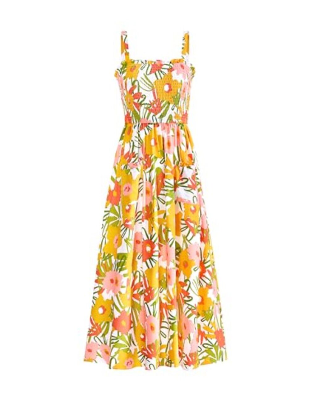 PRETTYGARDEN Women's Floral Smocked Maxi Dress Sleeveless Square Neck